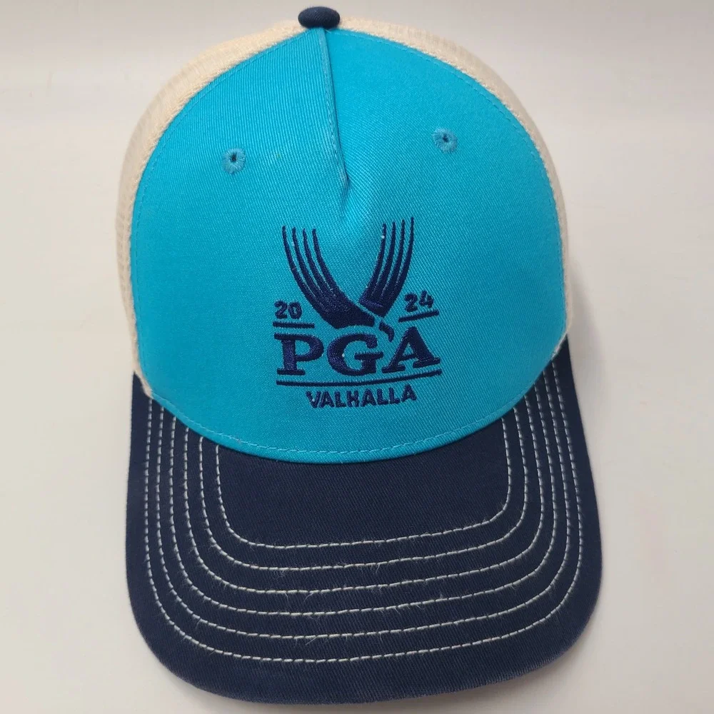 PGA Valhalla Hat Snapback Trucker Mesh Ahead Blue White Golf Club 2024 Logo Men